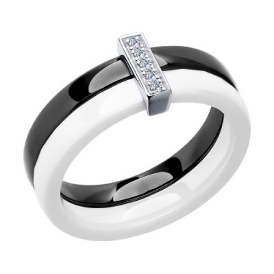 Комбинированное керамическое кольцо с пятью фианитами
