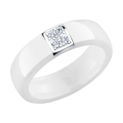Белое керамическое кольцо с квадратной вставкой из фианитов
