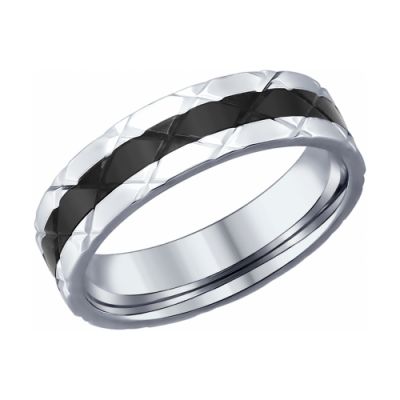 Серебряное кольцо с карбоном и алмазной огранкой